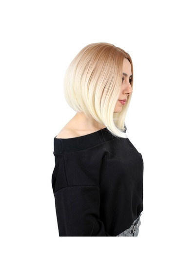 Kahkülsüz Düz Kısa Fiber Sentetik Peruk / Balköpüğü / Platin Ombreli - Rxlu-462236 Renkli