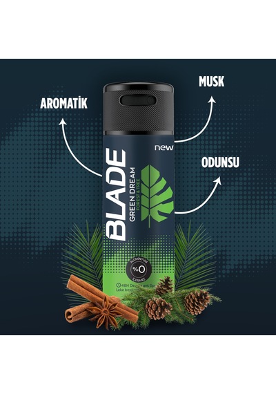 Blade Green Dream + Self Confidince Erkek Sprey Deodorant 2 x 150 ML + Duru Moods Deniz Mineralleri Duş Jeli 450 ML