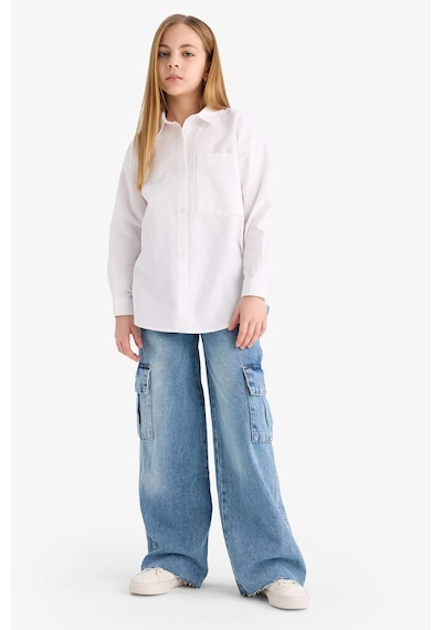 Defacto Kız Çocuk Okula Dönüş Oversize Geniş Kalıp Oxford Uzun Kollu Gömlek C7482a825auwt34 Beyaz