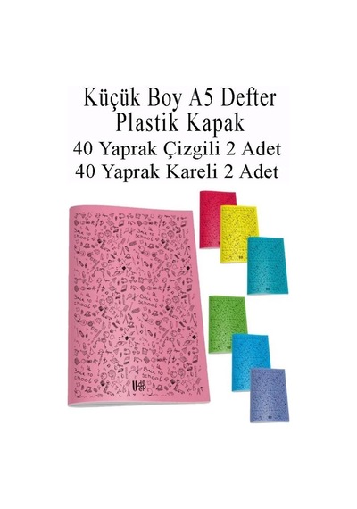 Defter Plastik Kapak A5 40 Yaprak Çizgili 2 Adet Ve 40 Yaprak Kareli 2 Adet Küçük Boy Defter