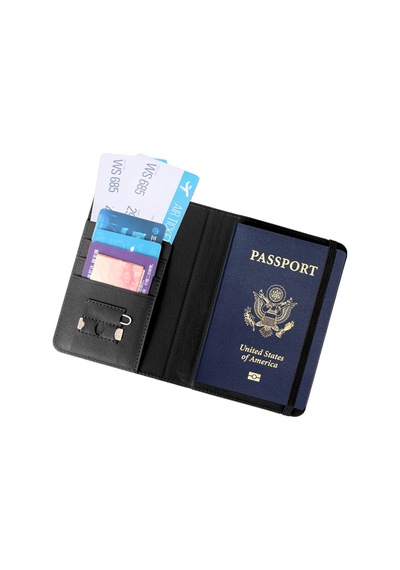 Micflip K02 İos Uyumlu Findmy Pasaport Kart Ve Sim Bölmeli Kablosuz Ve Pin Şarjlı Deri Cüzdan Siyah