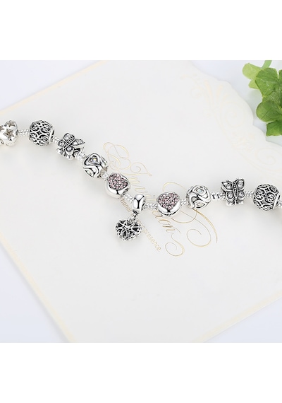Yeni Collections Pembe Kalp Charmlı Rose, Charmlı Bileklik