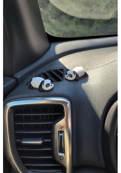2 Adet Dekoratif Mini Panda Figürü - Araç İçi Klima Aksesuarı & Masa Üstü Obje - 3d Baskı  1 Adet
