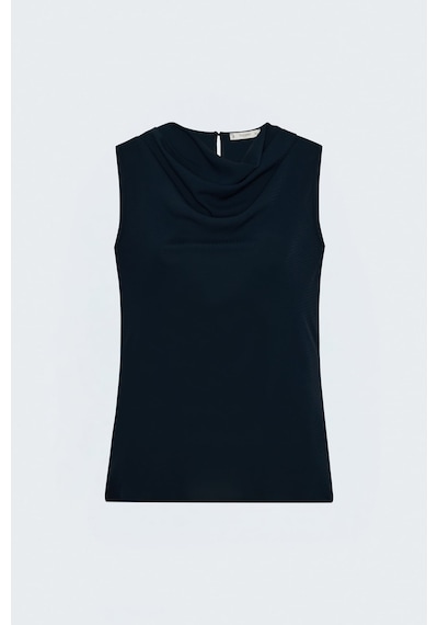 Sateen Desenli Degaje Yaka Bluz - Lacivert-137929