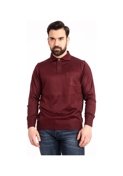 Nacar Store Erkek Bordo Ince Yün Triko Örgü Polo Yaka Baba Kazak