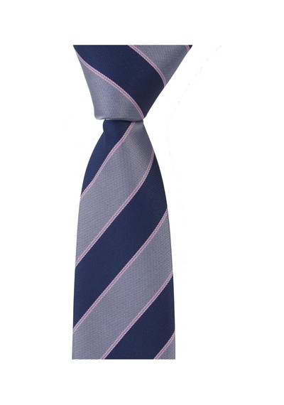 Esgue Dar Kesim Slim Gri - Lacivert Çizgili 6 Cm. Hand Made Kravat