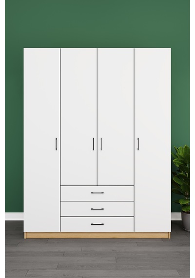 Asra Trend Lüks 4 Kapaklı 3 Çekmeceli Gardırop %100 Mdf Askılı Düzenleyici Elbise Dolabı G02 Karina - Beyaz Asra Trend Lüks 4 Kapaklı 3 Çekmeceli Gardırop %100 Mdf Askılı Düzenleyici Elbise Dolabı G02 Karina - Beyaz