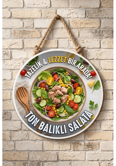 Ton Balıklı Salata Temalı Restoranlar Cafeler Lokantalar İçin Ahşap Duvar Kapı Dekoratif Süs