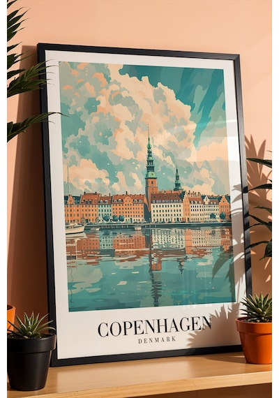 Copenhagen Denmark Vintage Seyahat Posteri Çerçeveli Tablo - Premium İskandinav Elit Duvar Dekoru Siyah Copenhagen Denmark Vintage Seyahat Posteri Çerçeveli Tablo - Premium İskandinav Elit Duvar Dekoru Siyah