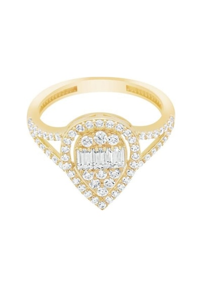 Diamond Line-Gülaylar - Sarı Altın 14 Ayar Baget Taşlı Yüzük