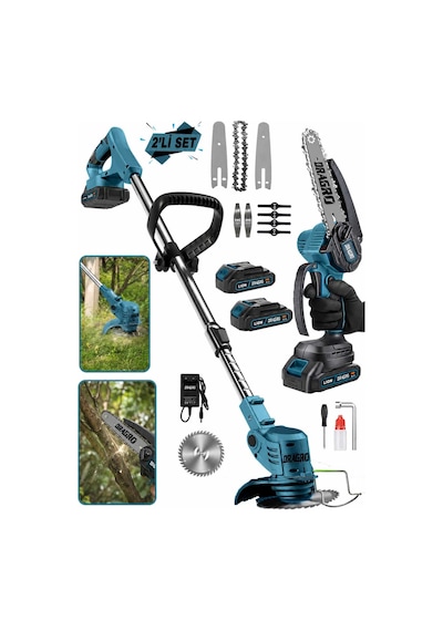 Dragro Drg-21v 2'li Set 21v Çift Akü M Uzatmalı Kollu Çalı Ot Biçme Şarjlı Tırpan Ve Testere 2 Akülü