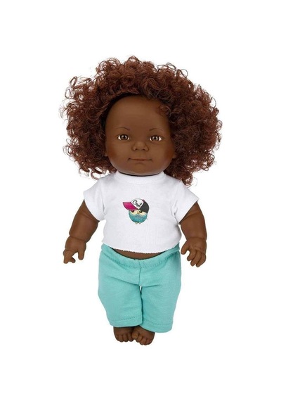 Sunman Dada Kıvırcık Saçlı Oyuncak Zenci Erkek Et Bebek - 35 Cm