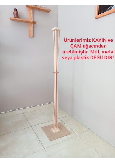 Ahşap Ayaklı Lambader Köşe Lambası Ceviz Krem Bohem