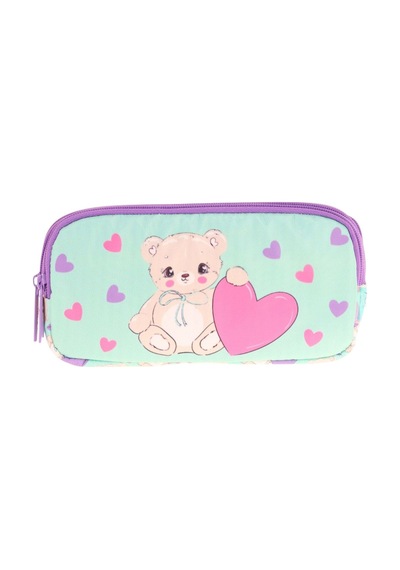 Kaukko Kids Yeşil Mor, Sevimli Ayıcık, Kız Çocuk Üç Gözlü Okul Kalem Çantası - L8239 Yeşil - Mor