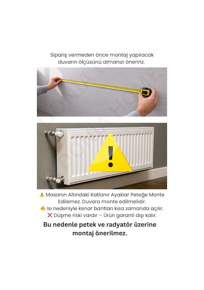 60x90 Cm Duvara Monte Sabit Raflı Kırma Katlanr Masa Çam Renk