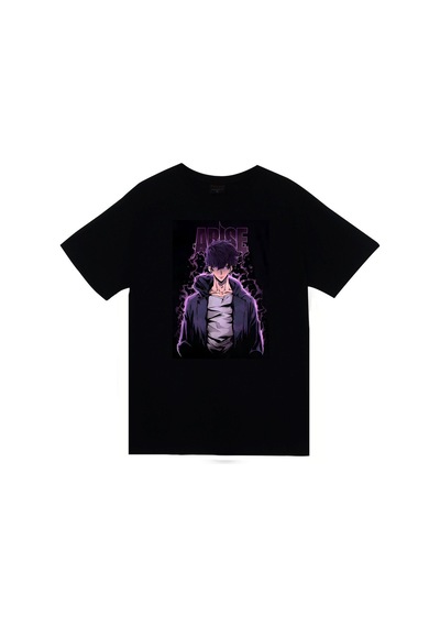 Stoned&Fame Solo Leveling Arise Anime Baskılı Unisex %100 Pamuk Siyah T-shirt SIYAH
