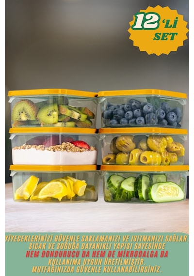 12'li Buzdolabı Düzenleyici Organizeri Mikrodalgaya Uygun Difriz Saklama Kabı 12x775ml Turuncu