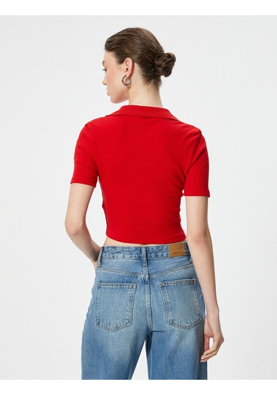 Koton Crop Tişört Basic Polo Yaka Kısa Kollu Kırmızı 4sak50636ek Kırmızı