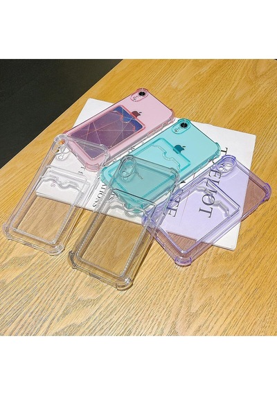 Teknomoda Apple Uyumlu iPhone 11 Kılıf Kartlıklı Anti Şok Korumalı Şeffaf Silikon Pembe Pembe
