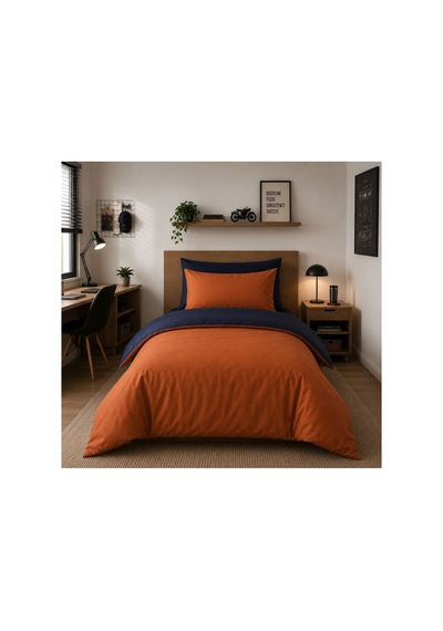 Tek Kişilik Nevresim Seti Çift Renk Two Stories Navy 3 Parça 160 X 220 Cm Lacivert/turuncu