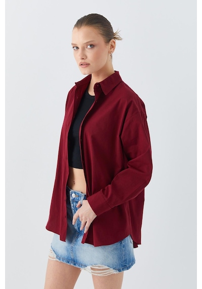 Mixray 4618 Kadın Arkası Robalı Basic Gömlek Bordo