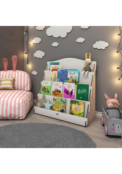 Mingitav Mingitav Lucky Montessori Ahşap Çocuk Odası 4 Raflı Kitaplık Meşe