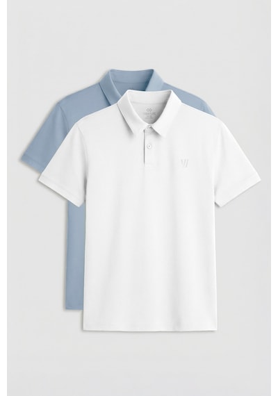 Tommylife Standart Fit Basic Polo Yaka 2li Paket Beyaz-buz Mavi Erkek T-shirt - 87768 Beyaz- Mavi