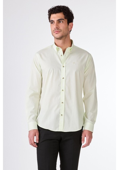 Dufy Yeşil Erkek Slim Fit Desenli Brent Yaka Uzun Kol Gömlek - 102564 Yeşil