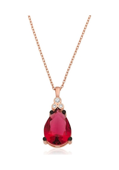 Gümüş Kırmızı Topaz Damla Kolye