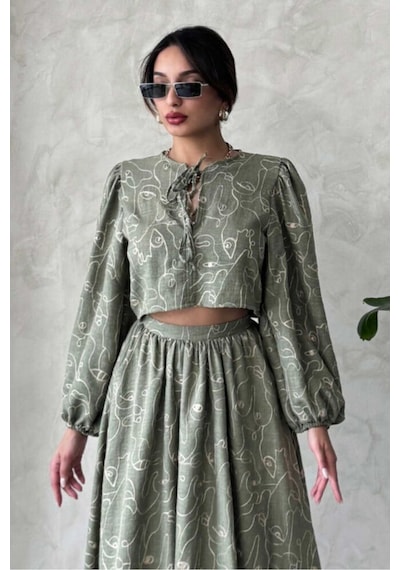 Verymoda Nakışlı Önden Bağlamalı Bluz F1902 Açık Haki