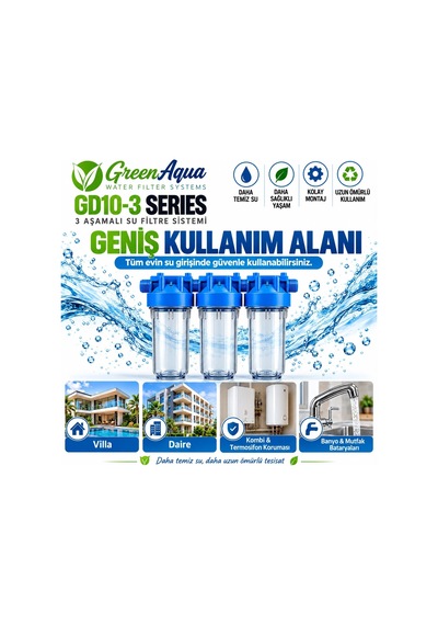 Green Aqua Gd10-3 3 Lü Daire Girişi Su Filtresi 3/4 Giriş-çıkış