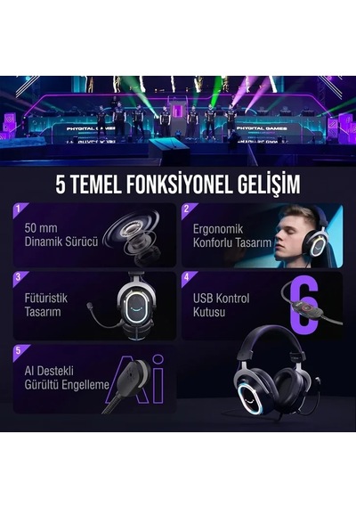 Fifine Ampligame H13 Mikrofonlu 7.1 Rgb Oyuncu Kulaklığı
