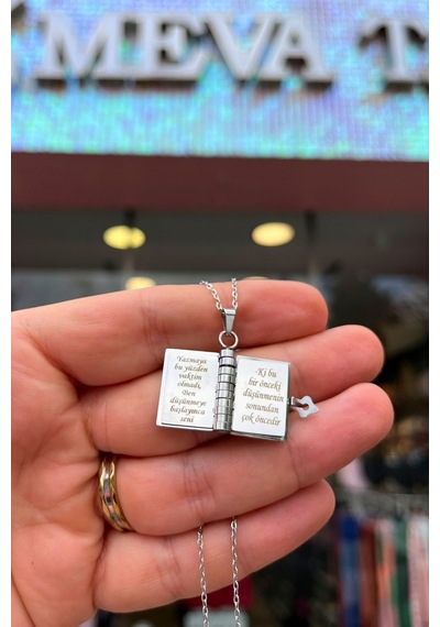 Sevgiliye Özel Tasarım Şiirli Kitap Kolye Yazmadım Seni Daha... Gümüş