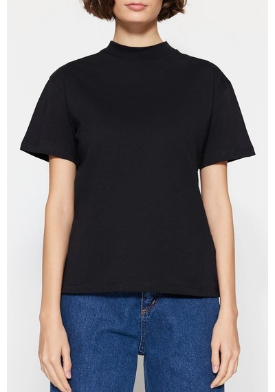 Fiolin Kadın Siyah Basic Örme T-shirt