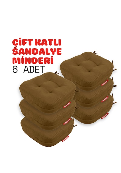Xpermate 6'lı Çift Kat Sandalye Minderi 42x42x8 Kahverengi