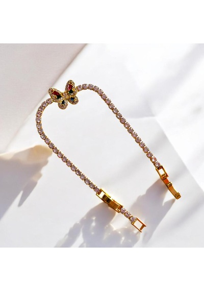 Kırmızı Sanat Evi Renkli Kelebek Figürlü Gold Su Yolu Taşlı Klipsli Çelik Bileklik