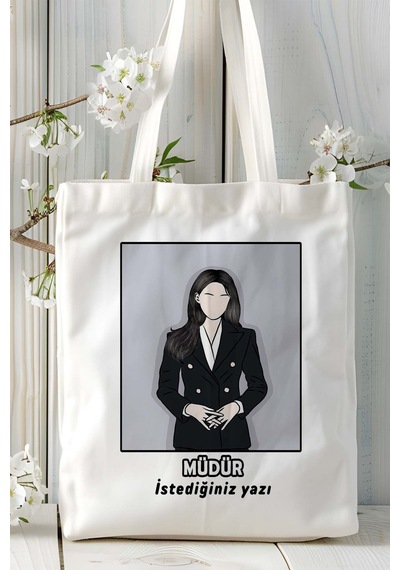 Art Hediye Müdür Baskılı Bez Omuz Çantası Kişiye Özel Model 9 Çok Renkli