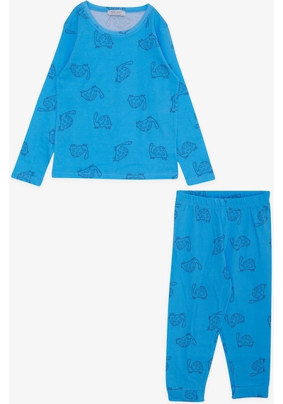 Macawi Breeze Erkek Çocuk Pijama Takımı Kaplumbağa Desenli 1.5-5 Yaş, Mavi-mavi Mavi