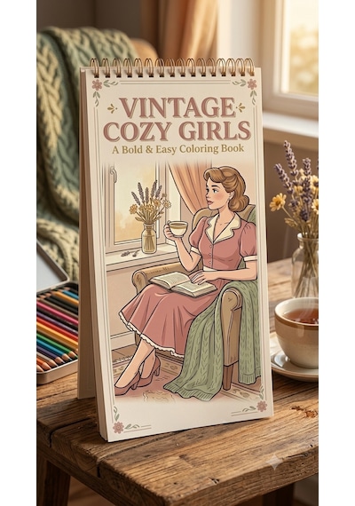 Nostalgic Vintage Cozy Girls Boyama Kitabı - Çanta / Cep Boy - 10x20 Cm