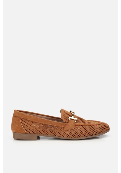 Yaya Kadın Taba Süet Tokalı Zımba Detaylı Loafer