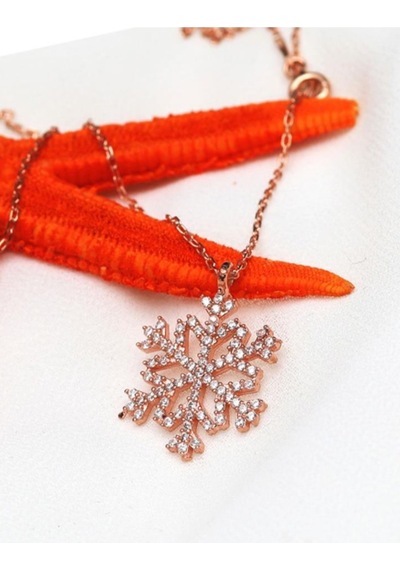 Brezza Lusso Jewelry Kar Tanesi Zirkon Taşlı Rose Renk Kadın Gümüş Kolye 45 CM