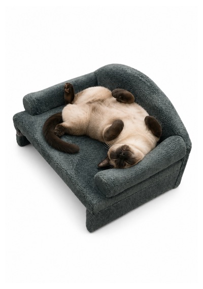 Reyo Pet Peluş Kedi Koltuğu, Kedi Kanepesi, Kedi Yatağı, Evcil Hayvan Dinlenme Koltuğu, Rahat Kedi Sofa Yatağı, 45x33x25 Cm Adaçayı Gri