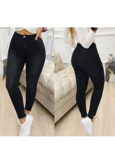 Valensdesign Kadın Yüksek Bel Yırtık Desenli Skınny Kot Pantolon Siyah