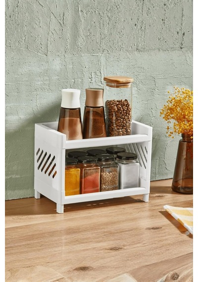 2 Katlı Beyaz Plastik Çok Amaçlı Makyaj Banyo Ofis Raf Organizeri 24x15x15 Cm Mıt1279 Diğer