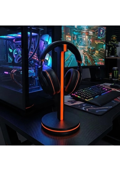 Gamer Kulaklık Standı, Dekoratif Neon Turuncu Kulaklık Tutucu 24cm