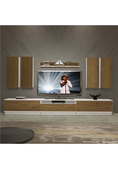 Decoraktiv Trendstyle 8ds Mdf Tv Ünitesi Tv Sehpası - Beyaz Pera Beyaz - Meşe