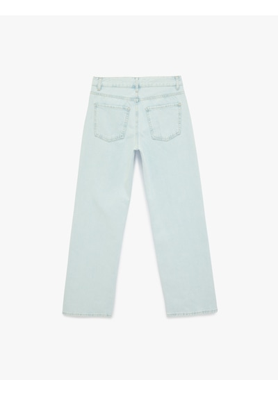 Koton Uzun Düz Paça Normal Bel Cepli Düğmeli Taşlı Denim Pantolon - Longer Straight Fit Jean Bleach 6sal40011md Açık Mavi Koton Uzun Düz Paça Normal Bel Cepli Düğmeli Taşlı Denim Pantolon - Longer Straight Fit Jean Bleach 6sal40011md Açık Mavi