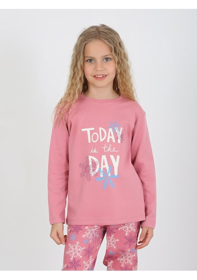 Kız Çocuk Uzun Kollu %100 Pamuklu Pijama Takımı Today Gül