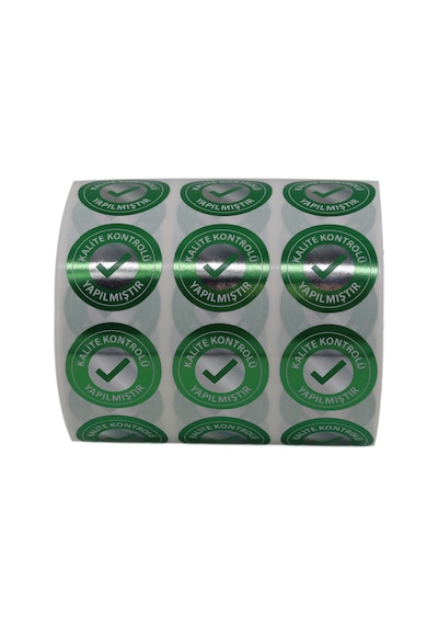 Pp Metalize Kalite Kontrolü Yapılmıştır Etiketi 25mm Çap 2500 Adet Yan Yana 3 Lü