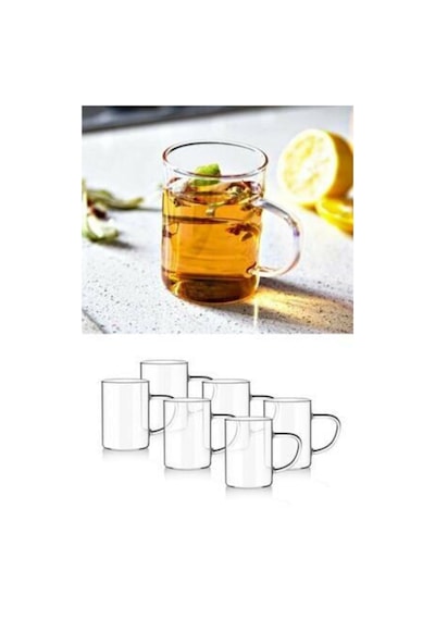 Qerhome 6 Adet Lüx Ince Ateşe Dayanıklı Borosilikat Cam Kupa Bardak 6'lı Kupa Bardak Seti 190 Ml Şeffaf